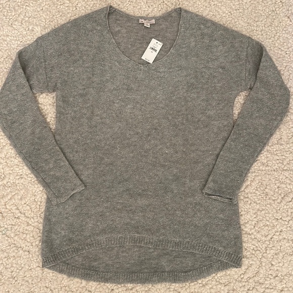 Sparkly Scoop Neck Circle Hem Grey Lightweight Sweater - Picture 10 of 10